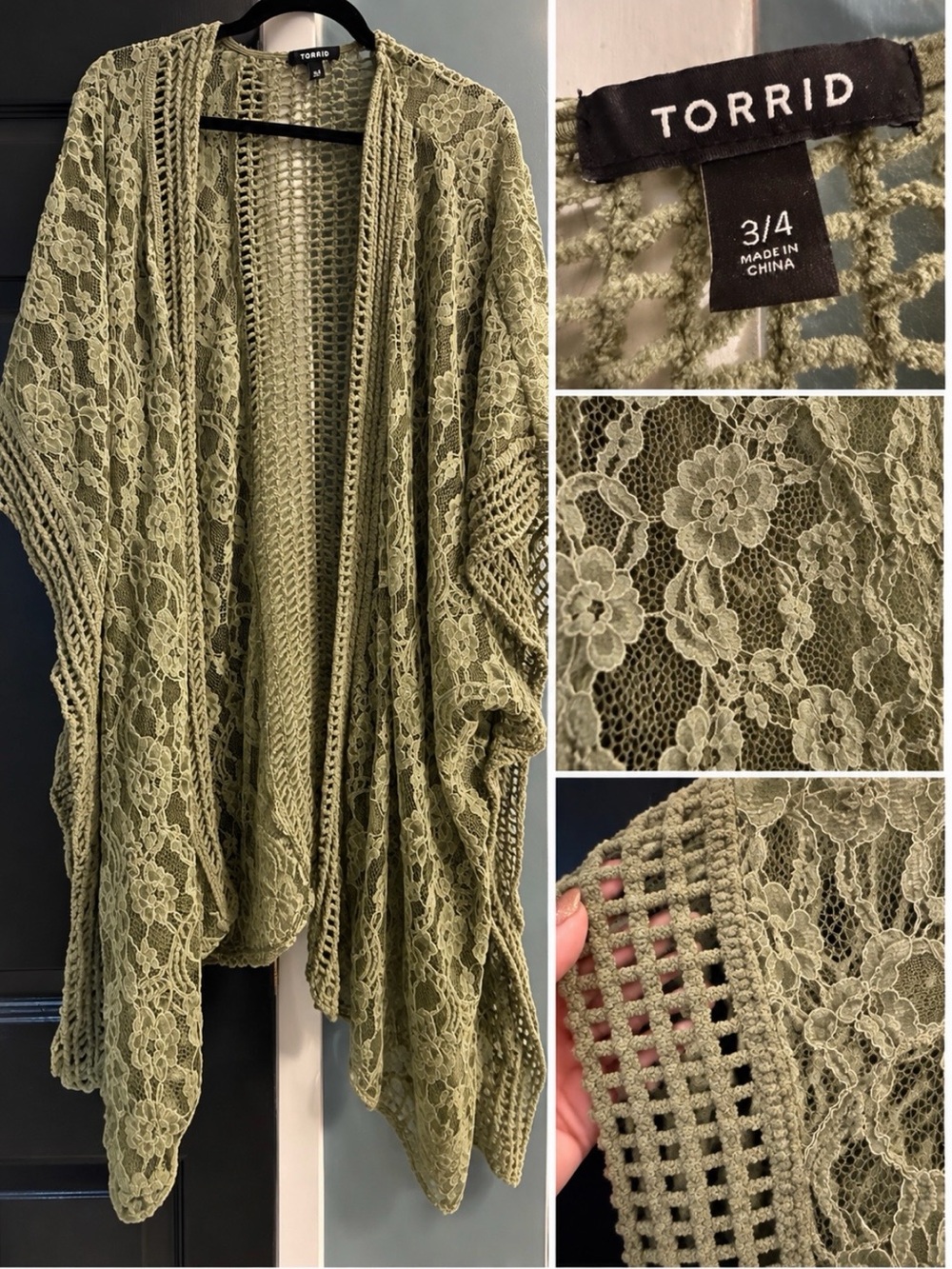 Torrid Green Lace Crochet Kimono